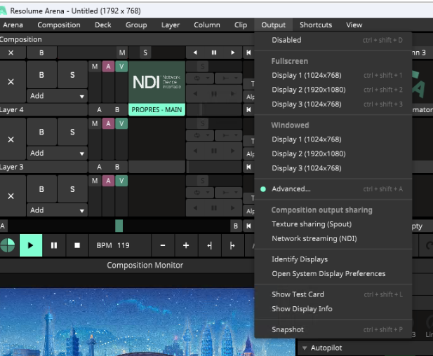 Menu Advanced Output
